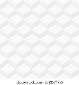 Isometric Building Block Bricks Toy, Seamless Vector Pattern, White Background Like Lego. Brick Toy Design Seamless For Fashion, Fabric, Print And Wallpaper.
