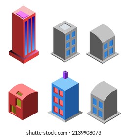 construcción isométrica en azul y rojo sobre fondo blanco
