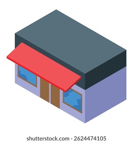 Isometric building with broken windows representing a vandalized shop