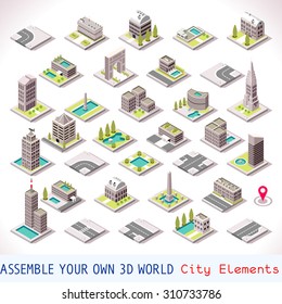 Isometric Building City Palace Private Real Estate. Public Buildings Collection Luxury Hotel Gardens. Isometric Tiles.3d Skyscraper Building Map Illustration Elements Set Business Vector Game Icons