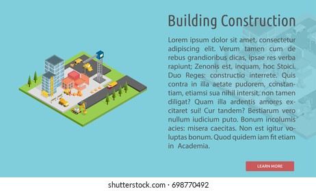 Isometric Building Construction Conceptual Banner