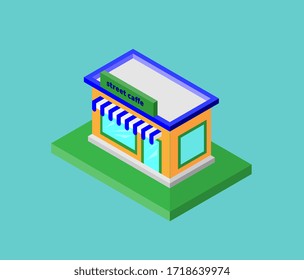 diseño de edificios isométricos. café, tienda, tienda. ilustración vectorial 