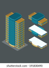 isometric building, each part is well grouped and easy to rearrange and customize