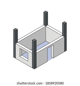 Isometric building engineering outline composition with view of house framing vector illustration