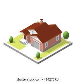 isometric building. Flat style. Vector illustration Urban and Rural House. 