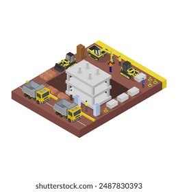 Isometric building foundations illustrated in vector