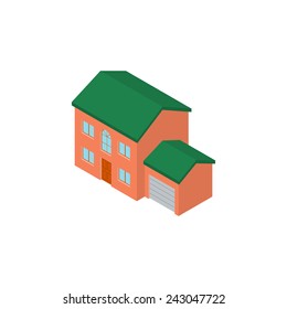 Isometric building with garage. Vector