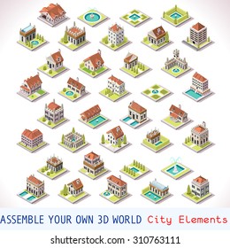 Isometric Building Icon City Palace Private Real Estate. Public Buildings Collection Luxury Hotel Garden Isometric Tiles 3d Urban Building Map Illustration Elements Set Business Vector Game Icon Set