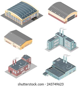 isometric building icon set. Isometric industrial buildings. Isometric buildings