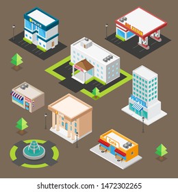 Isometric Building Icon Set for Map