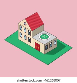 Isometric building illustration. House vector icon.