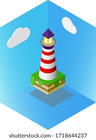 isometric building illustration. lighthouse on ground design