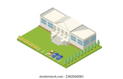 Isometric building, law and justice concept.on white background.3D design.isometric vector design Illustration.