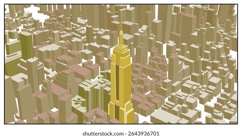 Isometric The Building, New York City Location Map Vector,A styled map graphic showing location area,  for travel brochures poster or graphics.and design projects. 
