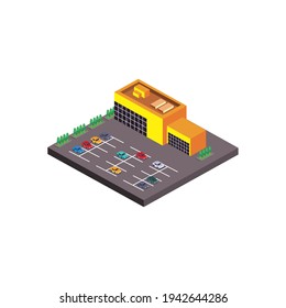 isometric building with parking lot