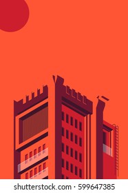 Isometric building in red colors (day)