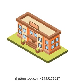 Isometric Building, School, College, Courthouse, Or Administration, Isolated On White Background. Vector Illustration