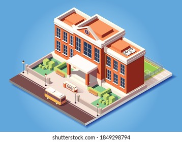  isometric building school vector illustration