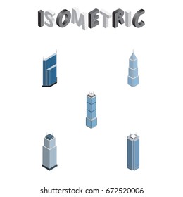Isometric Building Set Of Apartment, Residential, Tower And Other Vector Objects. Also Includes Business, Exterior, Tower Elements.