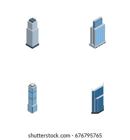 Isometric Building Set Of Apartment, Tower, Residential And Other Vector Objects. Also Includes Urban, Skyscraper, Apartment Elements.