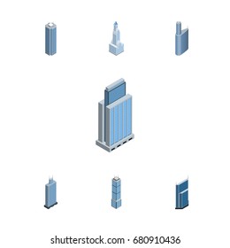 Isometric Building Set Of Business Center, Urban And Other Vector Objects. Also Includes Exterior, Residential, Elements.