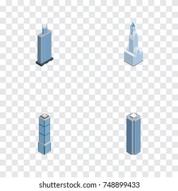Isometric Building Set Of Cityscape, Apartment, Business Center And Other Vector Objects. Also Includes Cityscape, Business, Tower Elements.