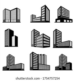 isometric building set icon black white