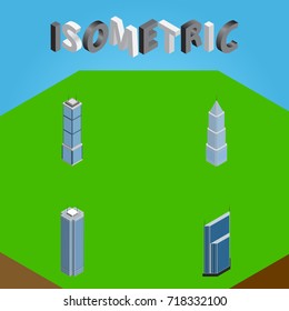 Isometric Building Set Of Residential, Skyscraper, Apartment And Other Vector Objects. Also Includes Residential, Tower, Apartment Elements.