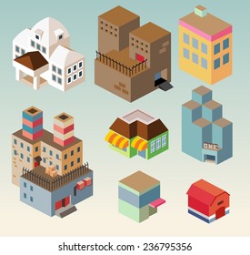 Isometric building set. vector illustration