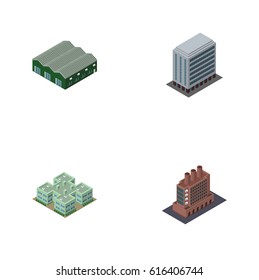 Isometric Building Set Of Warehouse, Industry, Office And Other Vector Objects. 