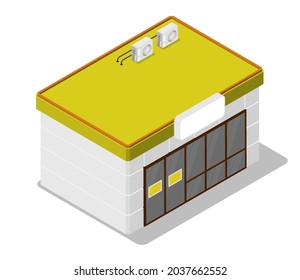 Isometric Building Of Small Grocery Store. Shop At Gas Station. Realistic 3d Vector Isolated On White Background