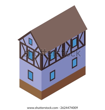 Isometric building with timber framing, representing traditional german architecture