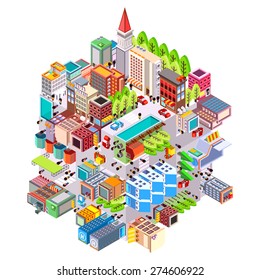 Isometric building urban city boxes from cube, Isometric city map  on  cube base, Vector illustrator