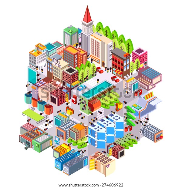 立方体からのアイソメビル都市のボックス 立方体の背景にアイソメ図 ベクターイラストレーター のベクター画像素材 ロイヤリティフリー
