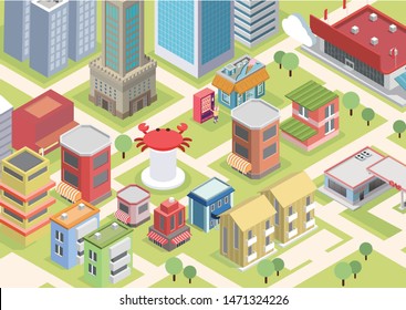 Isometric Building vector.  building 3d , smart city, Vector office and town apartment concept.