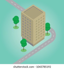 Isometric building. Vector illustration for city map creation. Icon or infographic elements representing town apartment residence.