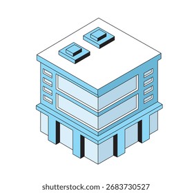 Isometric building vector illustration representing a modern office, apartment, or commercial structure. Demonstrating real estate and urban life