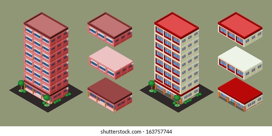 isometric building/apartment, its height is easily customize