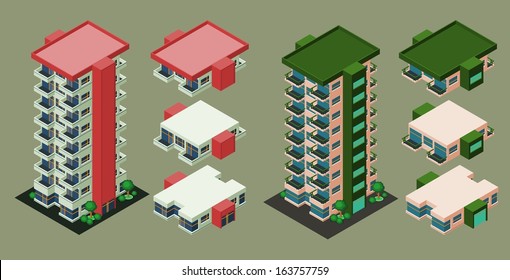 isometric building/apartment, its height is easily customize