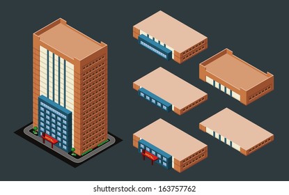 isometric building/hotel, its height is easily customize