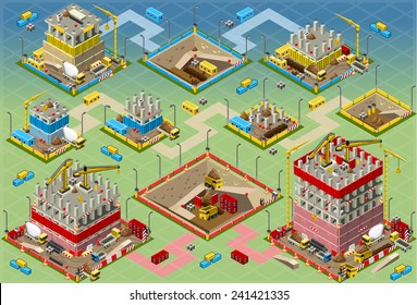 Isometric Buildings Construction Set. Flat 3D Urban City Map Isolated Elements  Isometric Industrial Building Infographic Game Tiles Collection. Urban Shipyard Farm Map Industry Vector Business Icon