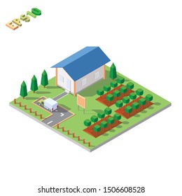 isometric buildings Flat style of Farm house. Vector illustration