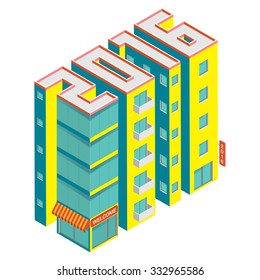 Isometric buildings in the form of 2016. Building icon isolated on a white background. Isometric vector illustration. 