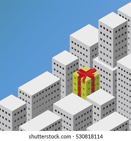 Isometric buildings with green present building