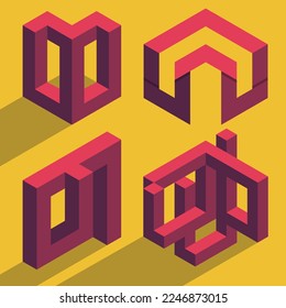 Isometric Buildings logo 3d diseño plano. Monogramas gráficos vectoriales creativos.