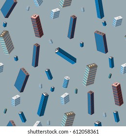 Isometric buildings seamless pattern