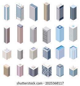 Isometric buildings vector set isolated on white background