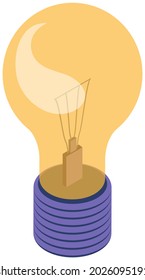 Diseño de bombilla isométrica. Concepto de símbolo de ideas, tecnología innovadora de soluciones. Icono creativo de idea, luz amarilla. Vector de estilo plano. Lámpara eléctrica. Invención, bombilla como señal de un nuevo proyecto de desarrollo