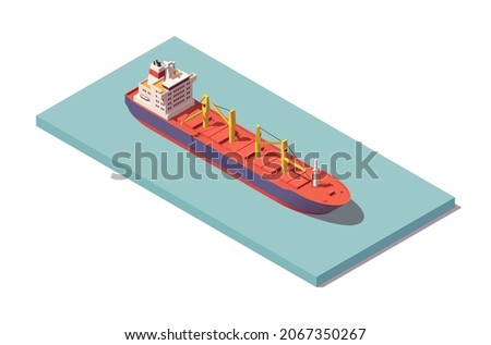 Isometric bulk carrier vessel. Low poly handysize bulker ship. Vector illustrator. Collection