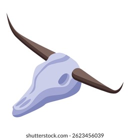 Isometric bull skull with large horns, representing western and cowboy culture
